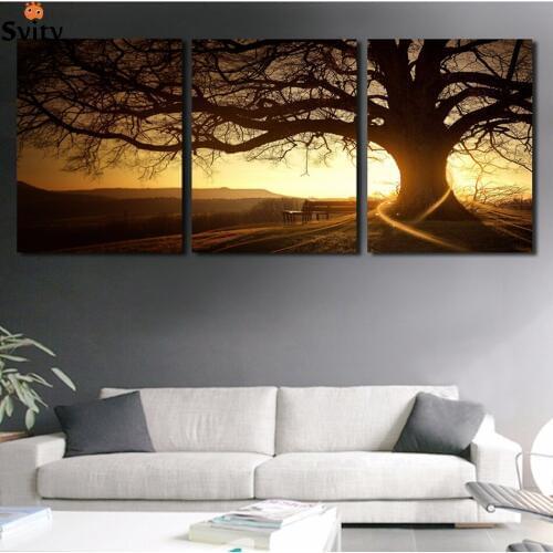 3 Panel Modern Printed Tree Painting Picture Cuadros Sunset Canvas Painting Wall Art Home Decor For Living Room No Frame F035