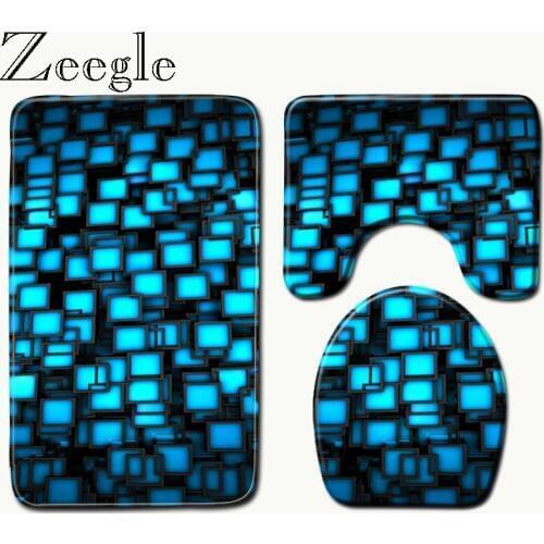 Zeegle 3pcs Bath Mats Carpet Set Non-Slip Bath Mat Bathroom Kitchen Carpet Doormats Decor Toilet Seat Cover Rug Carpets