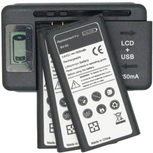 3x 1800mAh BV-5S / BV5S / BV 5S Replacement Battery + LCD Charger For Nokia X2DS X2 1013 X+ X Plus Batterie Bateria Batterij
