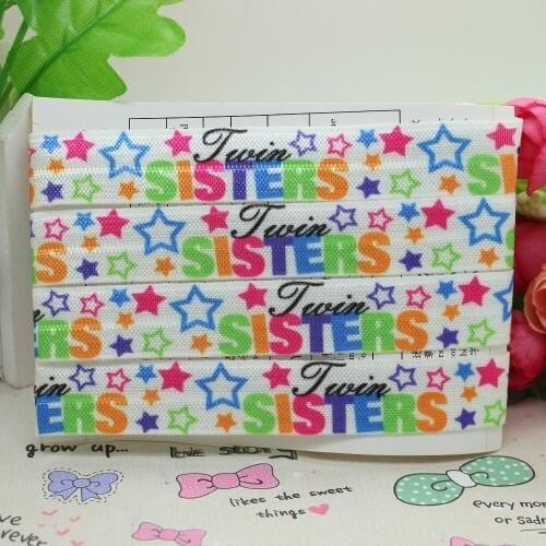 5/8 inch Free shipping Fold Over Elastic FOE TWIN SISTERS printed ribbon headband diy decoration wholesale OEM B003