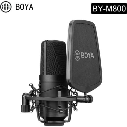 BOYA BY-M800 Cardioid Condenser Microphone Low-cut Filter Cardioid Condenser Mic for Studio Broadcast Live Vlog Video Recording