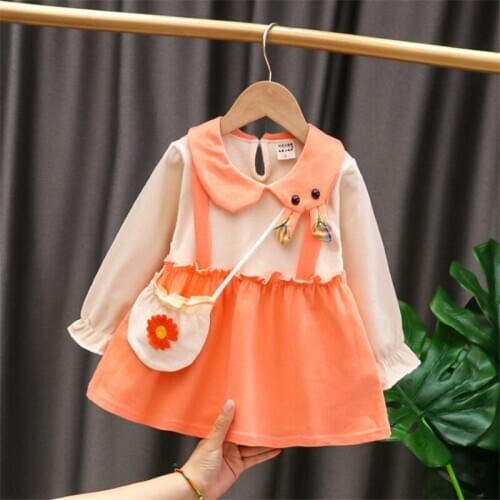 Baby Girls Dress Children Long Sleeve Daisy Embroidery Pockets Ruffle Suspender Skirt Splicing Lovely Tutu Dresses Kids Outfits