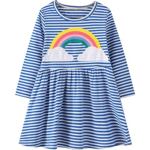 Little Girls Dresses Rainbow Princess Dress Kids Casual Long Sleeve Shirt Dresses Children Clothes for Age 2-7 Years