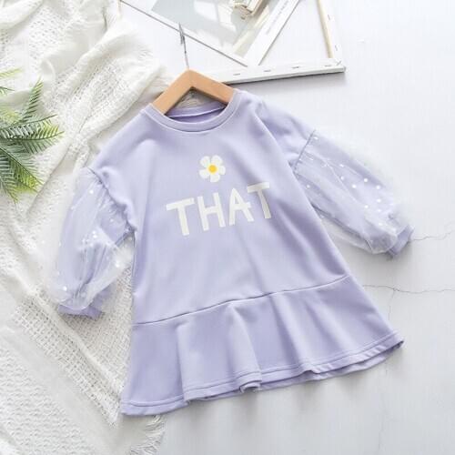 DFXD Kids Spring Dress New Arrival Long Sleeve Lace Patchwork Print Ruffled Dress Toddler Clothes For 2-7T Girls Princess Dress