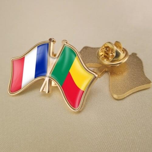 France and Benin Crossed Double Friendship Flags Lapel Pins Brooch Badges