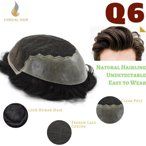 TOUPEE Wig French Lace Front Mens Toupee Poly Lace Skin Hair System Mens Hairpiece Front Bleached Knot Natural Hairline