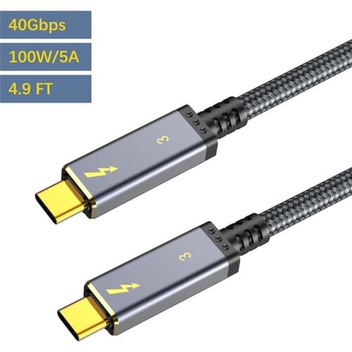 Thunderbolt 3 Cable Male to male 40Gbps 100W 5A/20V Support 5K UHD or 4K 60HZ Display USB Type C 1.5m