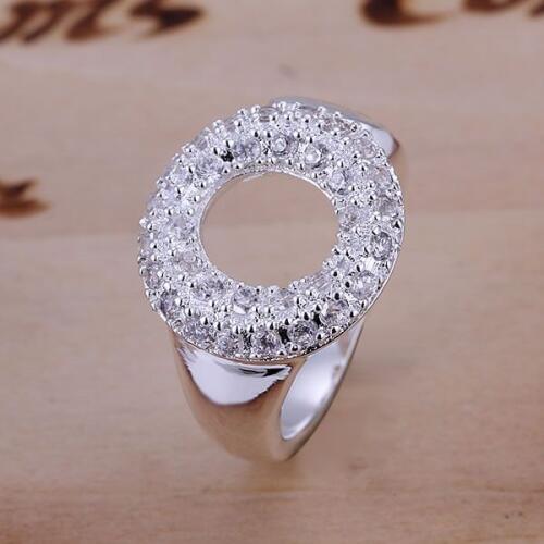 KN-R028 Wholesale Free Shipping Silver Color Fine Jewelry Wholesale Silver Charms Fashion Jewelry Inlaid Opened O Rings