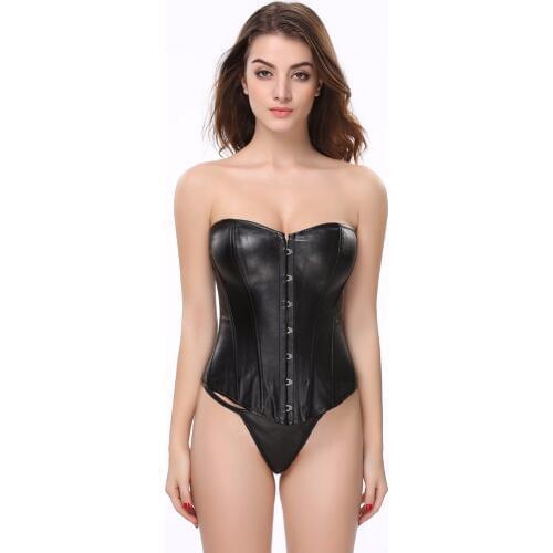 5XL Plus Size Women Lingerie Black Faux Leather Corset Overbust Sexy Bustier Lace Up Boned Top Corsets And Bustiers Korsett