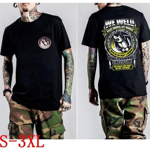 Cool shirtwe weld right handed left handed 6 inches off floor up against the wall in the corner uphill