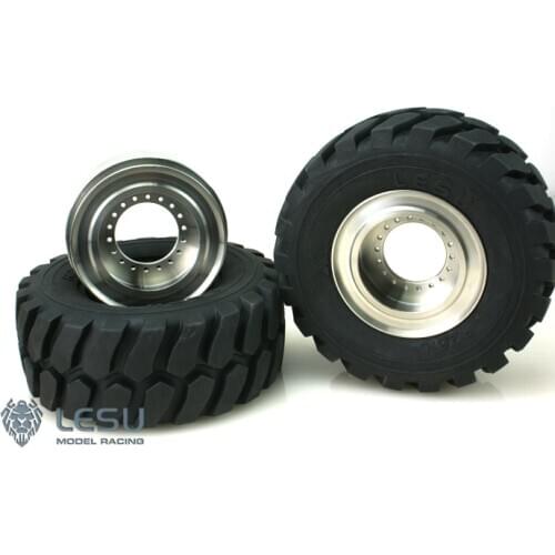 1Pair Metal Hub Rubber Wheel Tyre for 1/15 LESU RC Hydraulic Loader DIY Model Truck