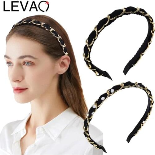 LEVAO Fashion Lady Chain Hairbands For Women Hair Accessories Fabric Band Hoops Headband Metal Headwear Bands Bezel New
