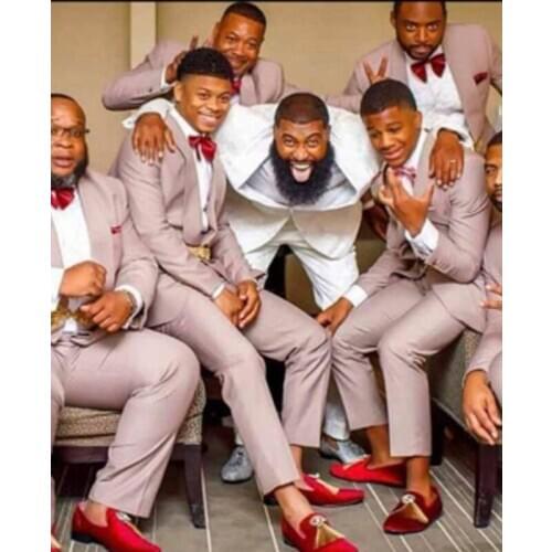 Fashion Two Pieces Grooms Suit Gold One Button Shawl Lapel Mens Tuxedos Custom Made Jacket Pants