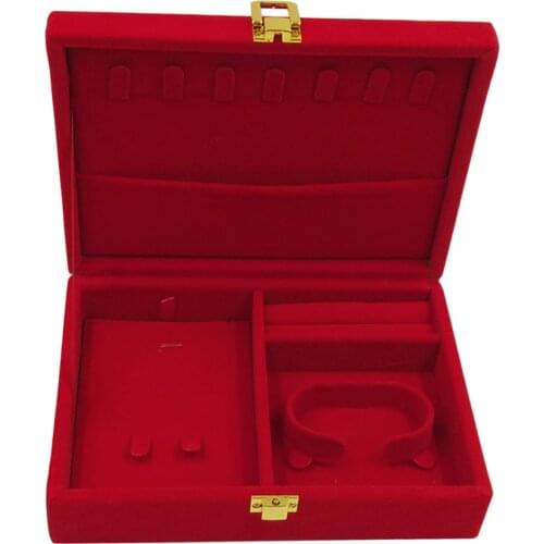 Soft Velvet Red Jewelry Box Case with Lid Rings Bangle Storage Holder Organizer earring necklace watch box