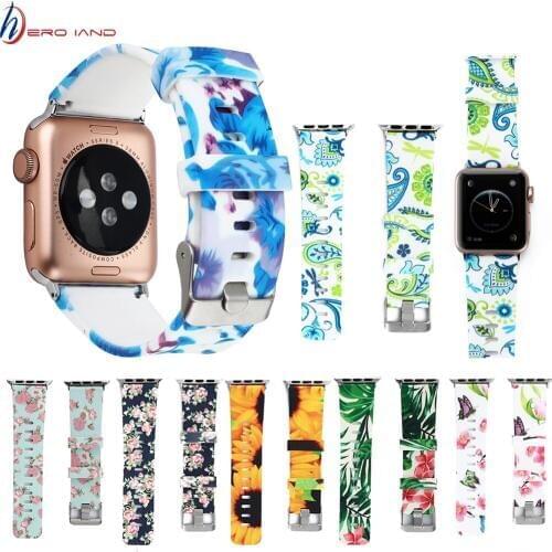 Flower Printed Soft Silicone Watchband For Apple Watch Series 1 2 3 4 Watch Band iWatch 38mm 42mm 40mm 44mm Wrist Bracelet Strap