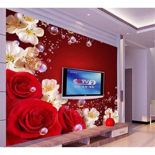 Beibehang Custom wallpaper mural romantic red beautiful dream rose TV background wall 3d living room wallpaper wholesale