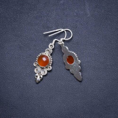 Natural Carnelian Handmade Unique 925 Sterling Silver Earrings 1.5" X4731