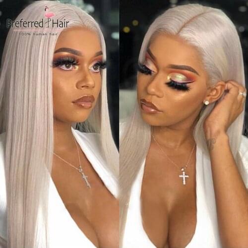 Preferred Ice Blonde Pre Plucked Lace Front Wig Green Pink Ombre Human Hair Wig Brazilian Remy Transparent Lace Wigs For Women