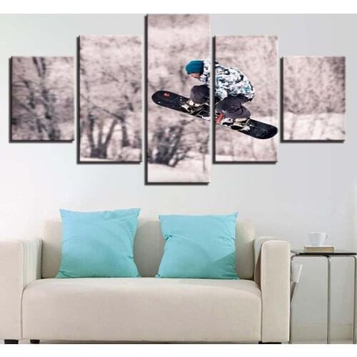 Canvas Prints Landscape Fashion Painting Decoration 5 Panel Skiing Modern Wall Art Cheap Framework Poster