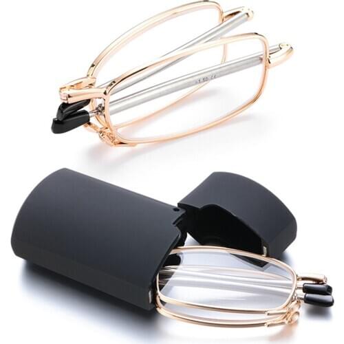 Portable Men Women Folding Reading Glasses Fashion MINI Design Small Glasses Frame Black Metal Glasses With Original Box