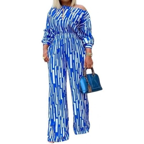 Plus Size Women Set Striped Printing Long-sleeved Loose Fashion Casual Work Suit Top And Wide Leg Pants Matching Two Piece Sets