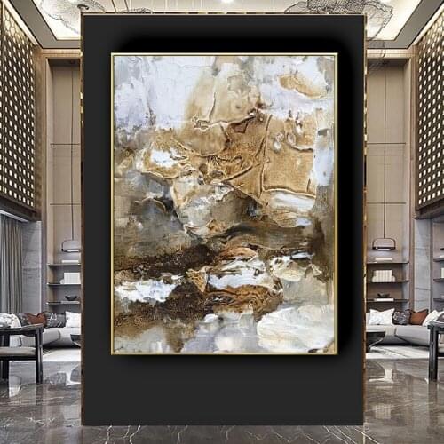 Retro home decoration wall art hand-painted abstract oil painting plant moss lumpy texture canvas painting porch vertical mural