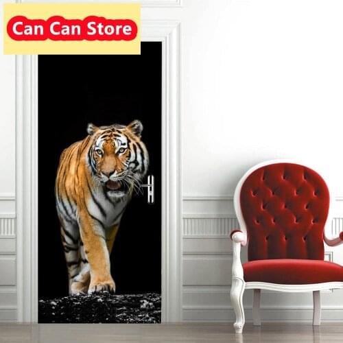 DIY Adhesive Waterproof Wallpaper 3D Tiger Animal Door Sticker PVC for Doors Living Room Bedroom Poster Home Decor deursticker
