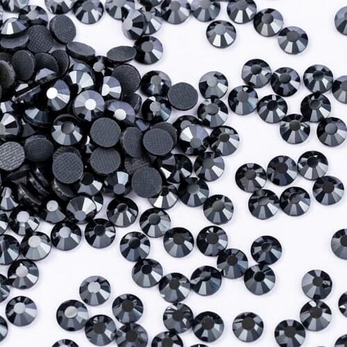 SS4-SS30 high quality Hotfix Rhinestones Jet Hematite Glass Strass Iron On Crystal Flatback Hotfix Rhinestone For Fabric Garment