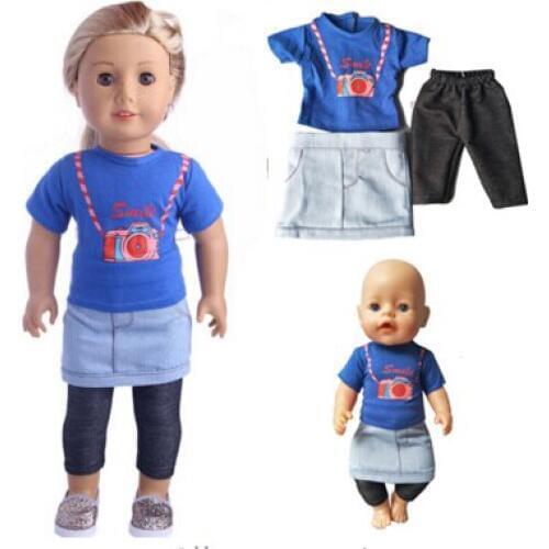 Baby Doll Cloth shirt+legging+ jean dress Fit for18 inch doll outfit clothese dress set