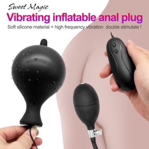 Vibration Silicone Expand Inflatable Anal Plug Body-Safe Medical Grade Waterproof Butt Sex Toy for Male Female and Beginners