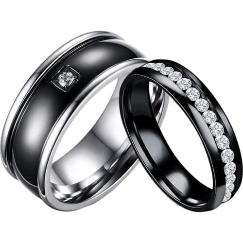 YWSHK Promise Beautiful Engagement Couple Shine Crystal Stainless Steel Paired Rings For Lover Elegant Jewelry High Quality Gift