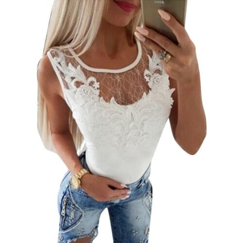 Summer Lace Hollow Out Sleeveless Top Women Round Neck White Women Blouse Shirt Ladies Sexy Slim Fit Pullover Tops Female 2021