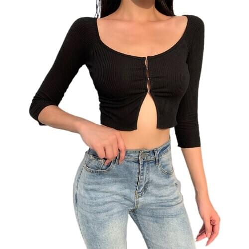 Women T-shirt Sexy Solid Long Sleeve Slash Neck Off Shoulder Knitted Bodycon Slim Cropped Tee Tops Spring Autumn Casual Tops