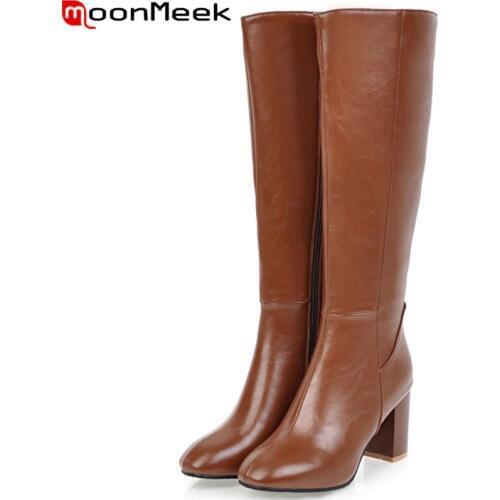 MoonMeek Large size 34-45 fashion autumn winter boots women square toe zip high heels shoes knee high boots women 2020 new