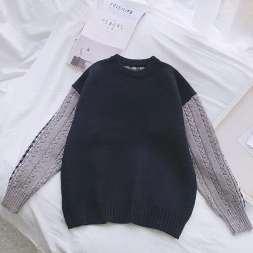 Women Sweater Autumn And Winter Coat Splicing Lazy New Loose Plaid Outer Wearing Pullover Top Fashion Office Leisure