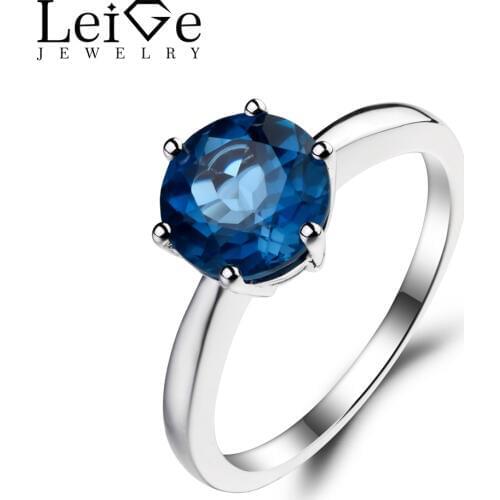 Leige Jewelry Solitaire Ring London Blue Topaz Ring Round Cut Engagement Rings 925 Sterling Silver Gemstone November Birthstone