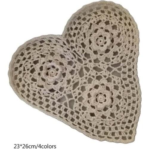 3D lace heart cotton table place mat pad Cloth crochet placemat cup mug Christmas tea coffee glass coaster dining doily kitchen