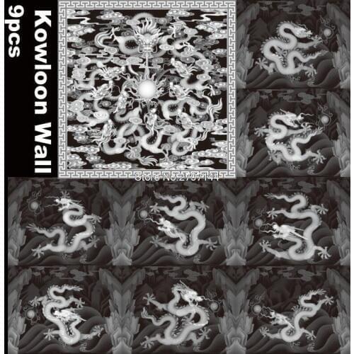 9pcs/set Kowloon Wall decor panels 3D Model STL relief for cnc STL/BMP format ARTCAM ASPIRE MACH3 Dragon wall panel