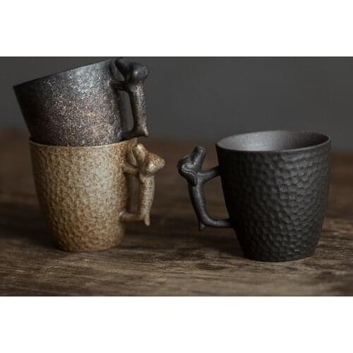 Antique Retro Stoneware Iron Glaze Creative Ceramic Handle Coffee Mug Funny Coffee Cups Modern Design Juego De Tazas De Cafe