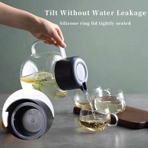 1.5L Household Glass Water Bottle with Handle Olecranon Outlet Lid High Temperature Resistant Explosion-proof Teapot for Kitchen