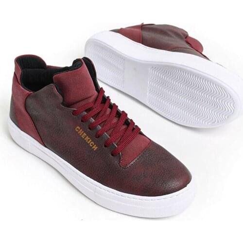 Chekich Shoes Men & Women Claret Red Artificial Leather Sneakers Lace-up Unisex Casual 2021 Spring and Fall Odorless Fashion Wedding Orthopedic Walking Sport Footwear Lightweight Running Breathable CH004 V1