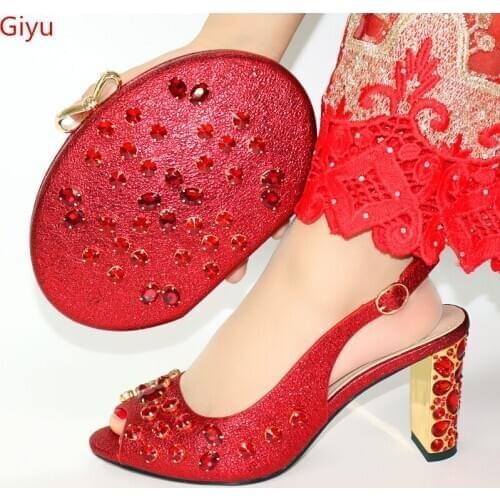 Doershow Italian Shoes With Matching Bags Set Hot African Womens Party Shoes and Bag Sets red Color Women Sandals!HFY1-15