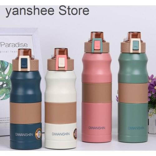Stainless steel double thermos bottle, sports hot cup, coffee, tea, milk, travel beverage, bicycle, 500 / 680ml