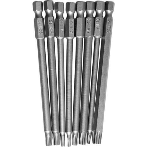 Hot 8Pcs/Set T8-T40 100mm Magnetic Torx Screwdriver Bits 1/4" Hex Shank