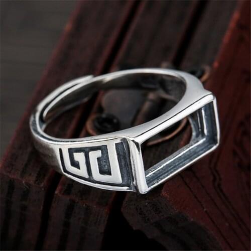 Ring Setting for 6x12mm Rectangle Cabochons Ring Blank Thai Sterling Silver Adjustable Ring Base JZ0063