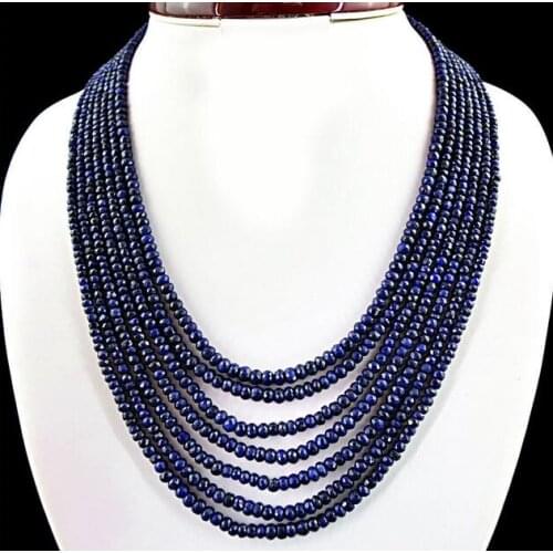 Beautiful 7 Rows Natural 2x4mm Blue Faceted Gems Beads Necklace 17-23"