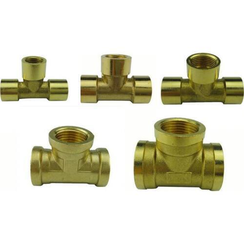 Brass Pipe Fittings 1/8" 1/4" 3/8" 1/2" BSP Female Thread Equal Tee 3 Way Brass Pipe Connectors