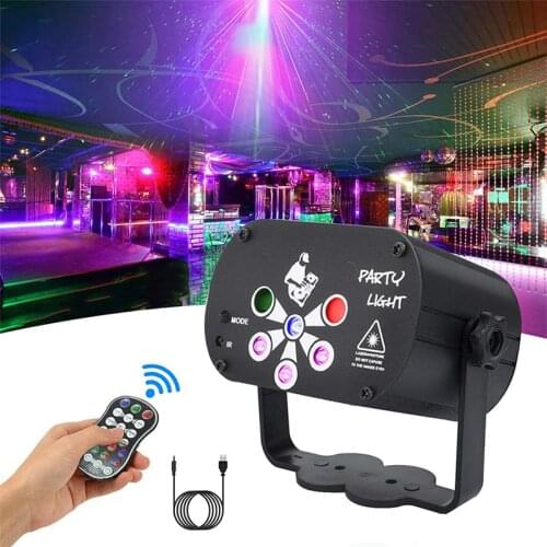 Mini DJ Disco60 Patterns Anime Light Party Stage Lighting Effect Voice Control Laser Projector Strobe Lamp for Home Dance Floor