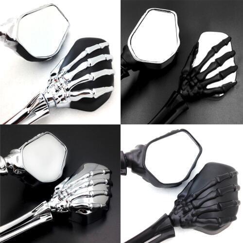 Motorcycle Skull Skeleton Hand Side Rearview Mirrors For Harley (8mm) bike For Honda/Suzuki/Kawasaki/Yamaha Vintage Cruiser 10mm
