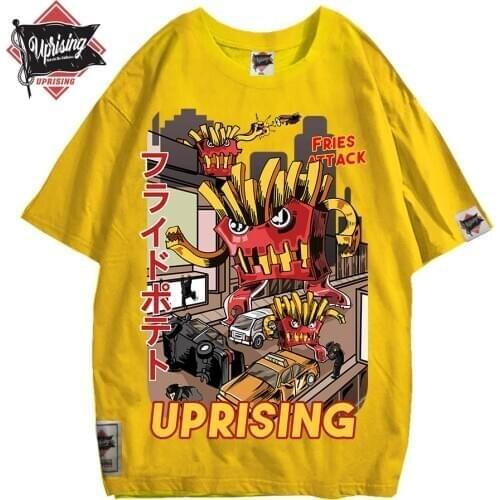 French fries attack uprising counterattack mens short-sleeved T-shirt on original fashion brand hip hop punk personality titan